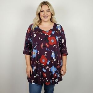 Penningtons In Every Story Purple Floral Stretch Jersey Tunic Top Floral New 5X